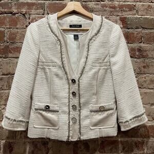 White House Black Market Tweed‎ Jacket in Cream Size 6